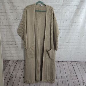 Women's Topshop Beige Open Front Sweater Sz M  Cardigan Long Chunky Ribbed Knit